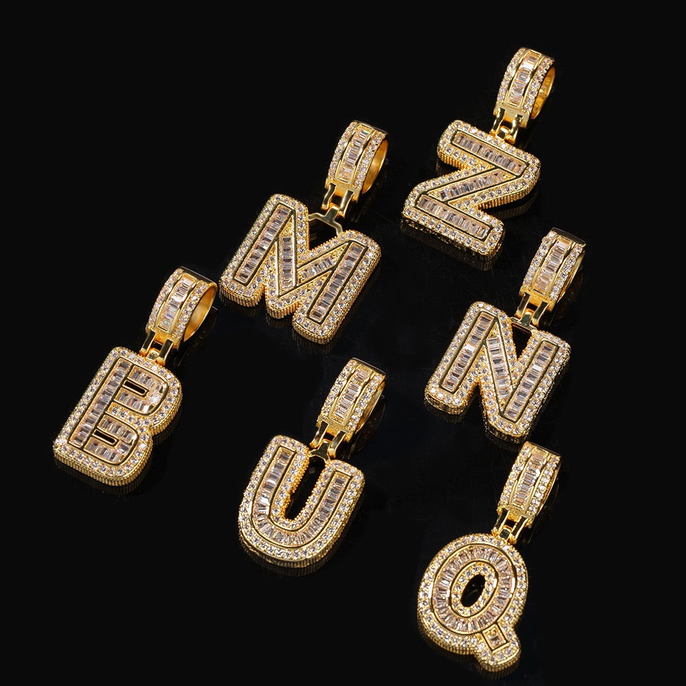 Iced Baguette Initial Pendant