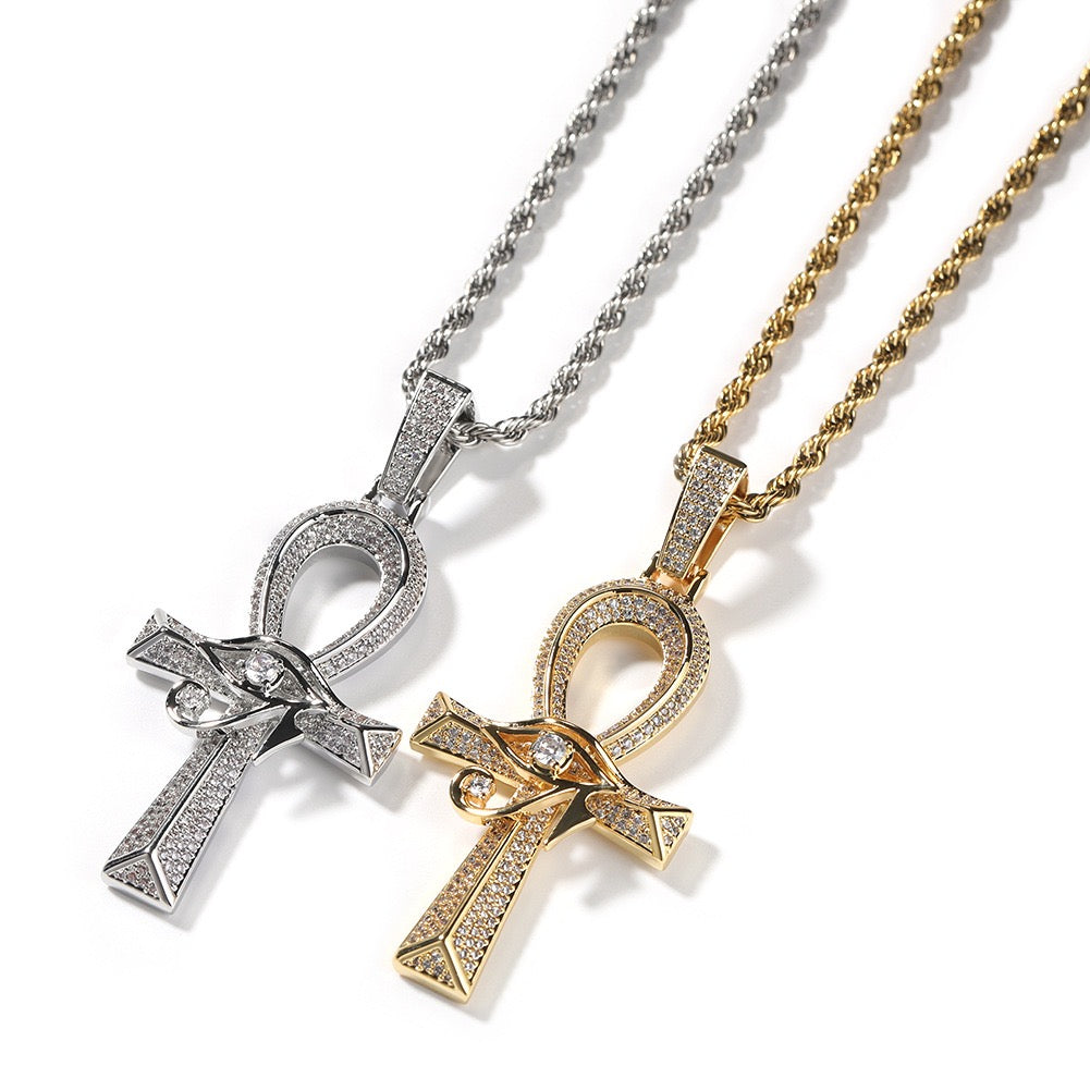 Iced Out Ankh Eye of Horus Cross Pendant