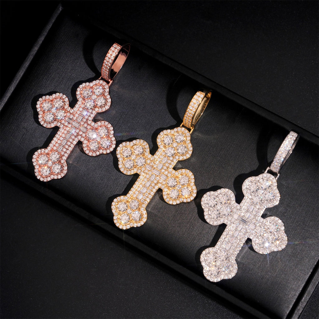 Large Gothic 925 Silver Moissanite Cross Pendant Hip Hop Jewelry