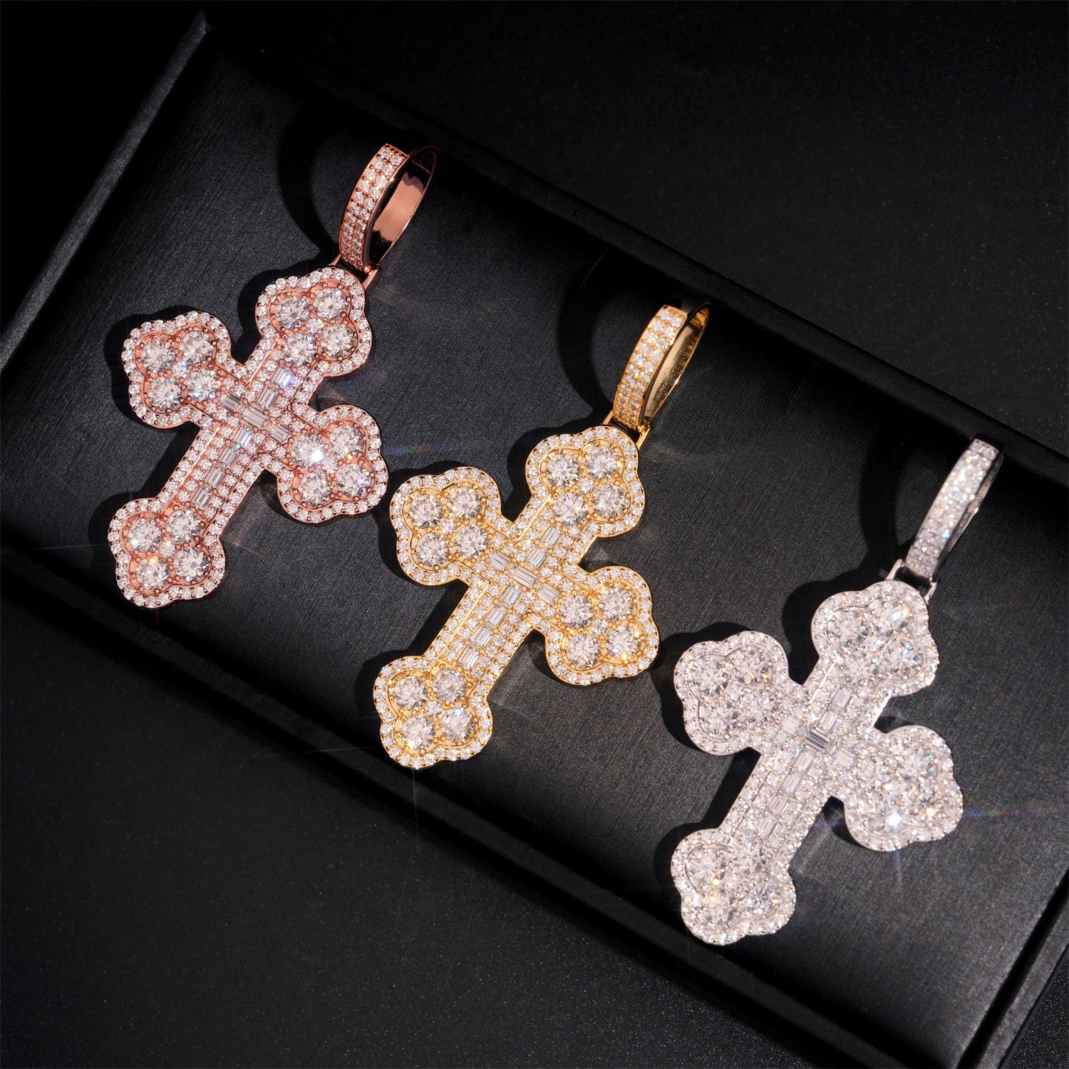 Large Gothic 925 Silver Moissanite Cross Pendant Hip Hop Jewelry — product image 6