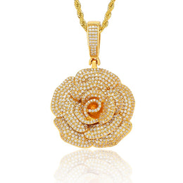 Iced Rose Flower Pendant – CZ Diamond Look, Gold/Silver/Rose Gold- Miles Jewellery