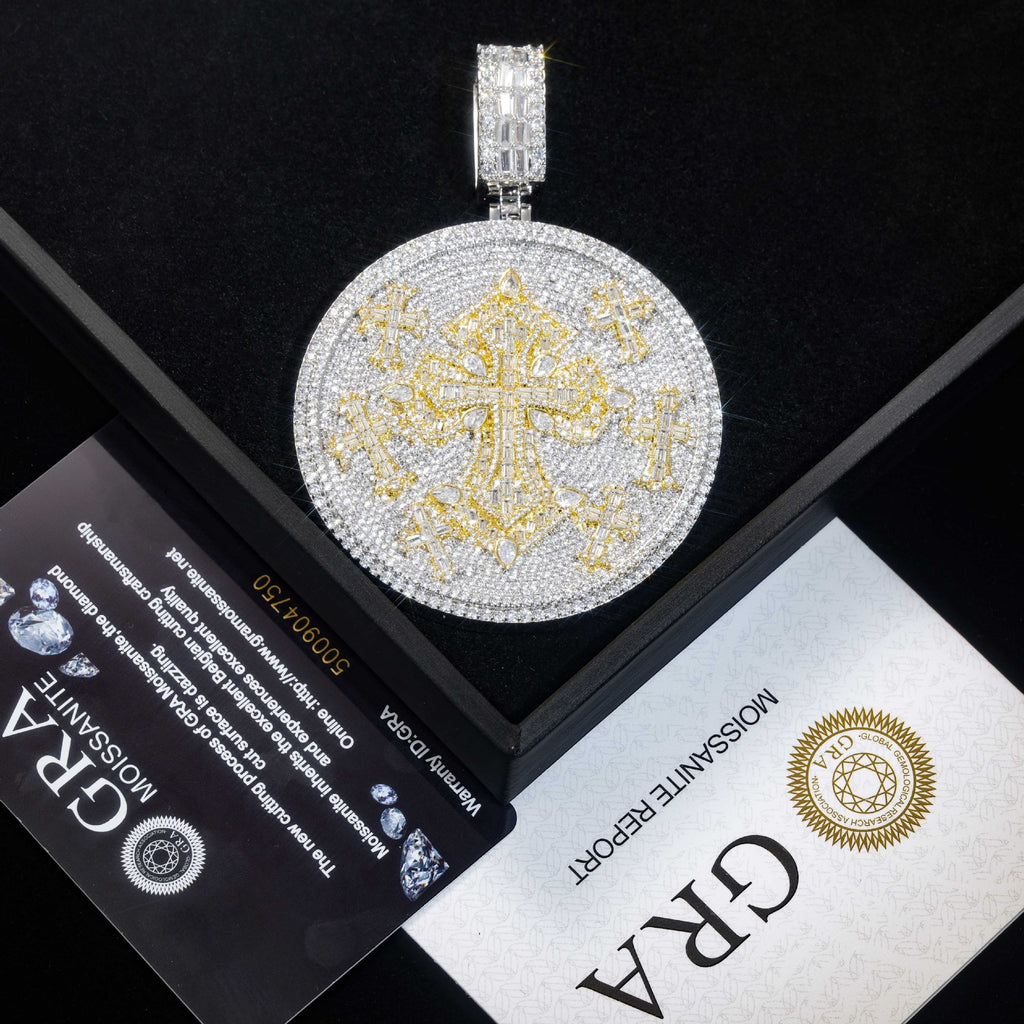 VVS Moissanite Imperial Cross Medallion Pendant - 925 Sterling Silver
