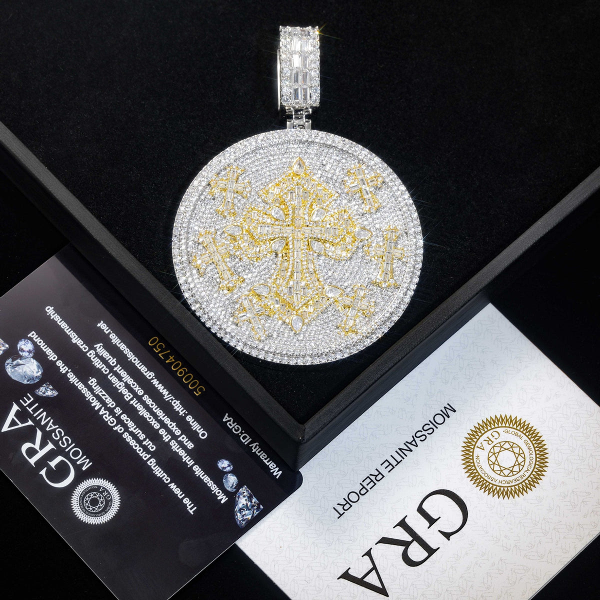 VVS Moissanite Imperial Cross Medallion Pendant - 925 Sterling Silver