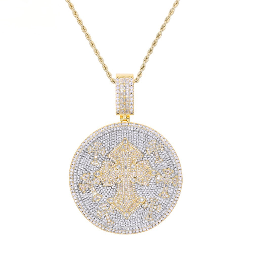 Iced Out Byzantine Cross Medallion Pendant