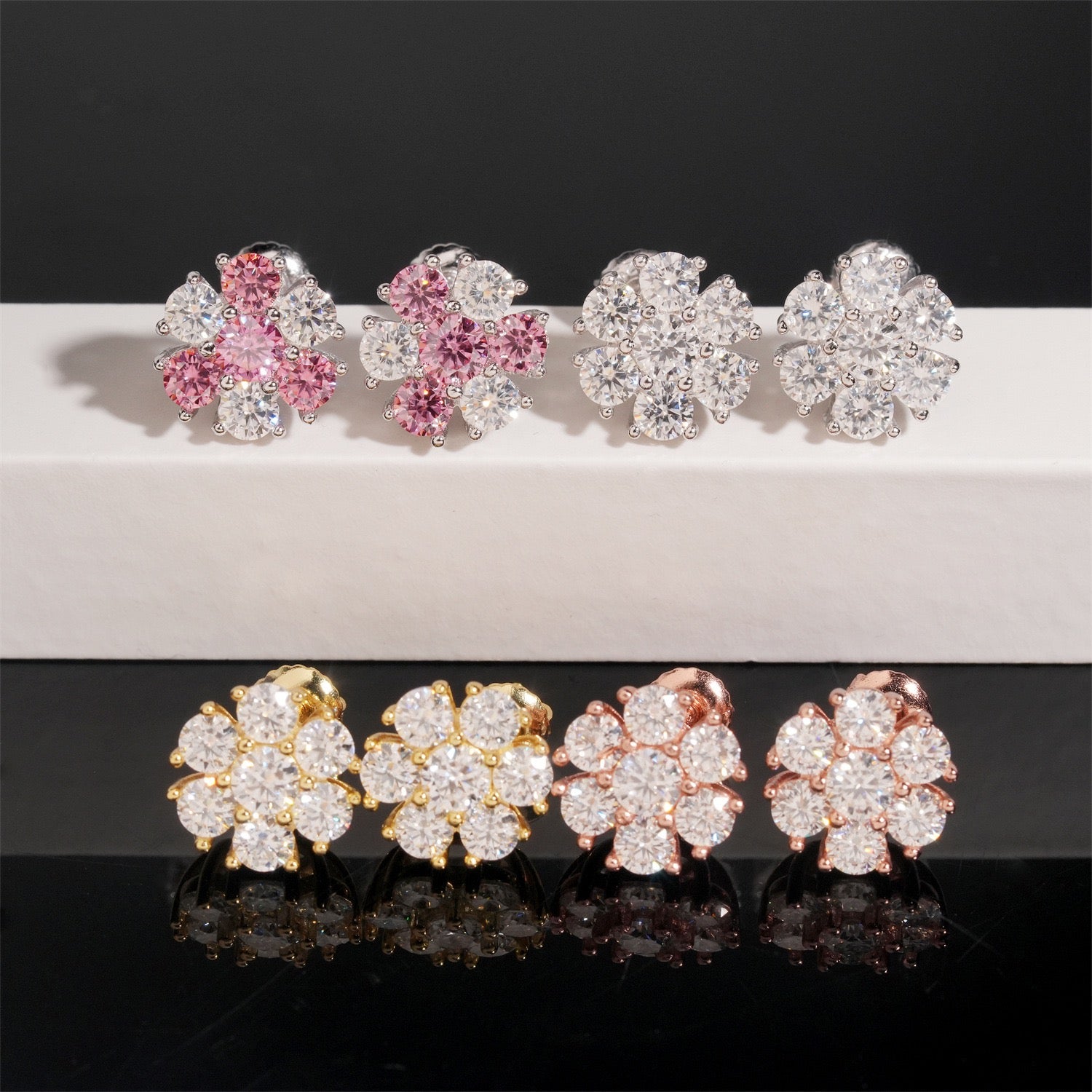 Petal Flower Moissanite Stud Earrings Screw Back - 925 Sterling Silver — product image 5