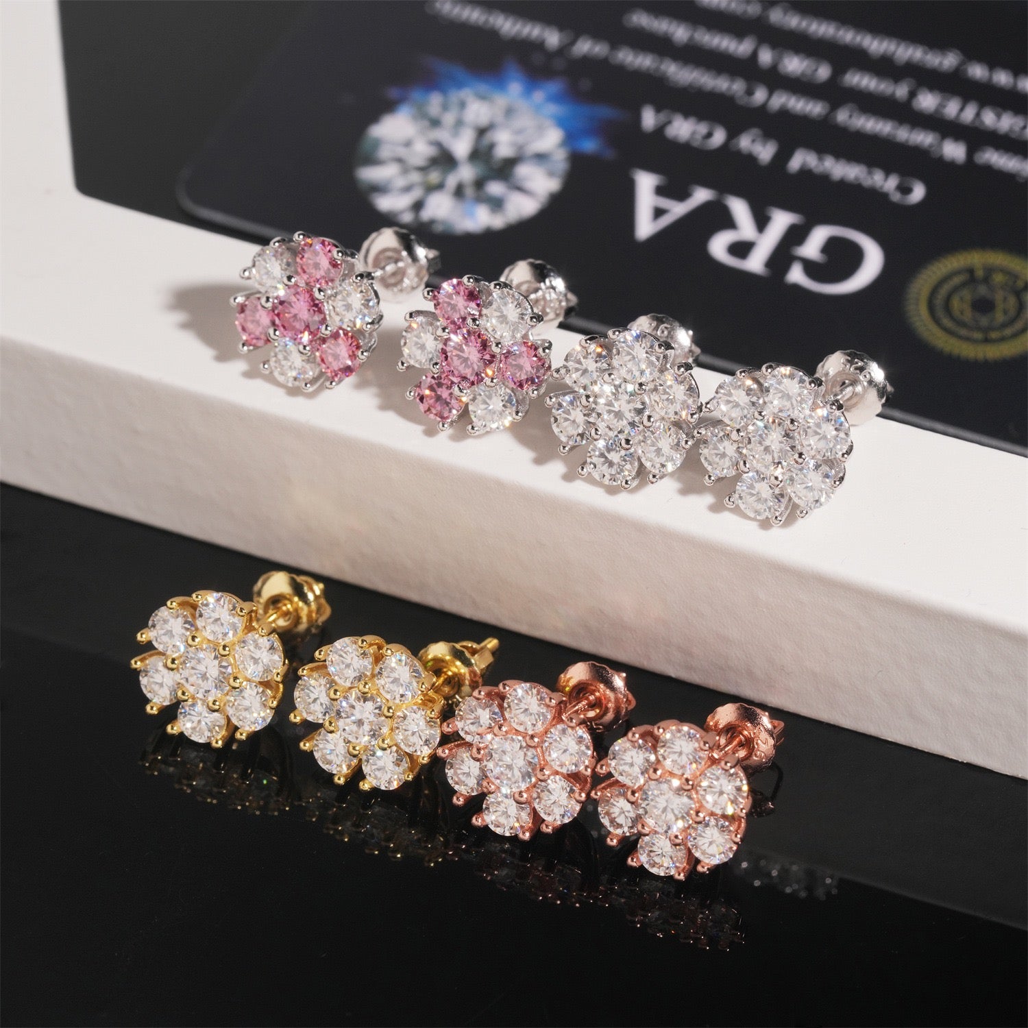 Petal Flower Moissanite Stud Earrings Screw Back - 925 Sterling Silver — product image 8