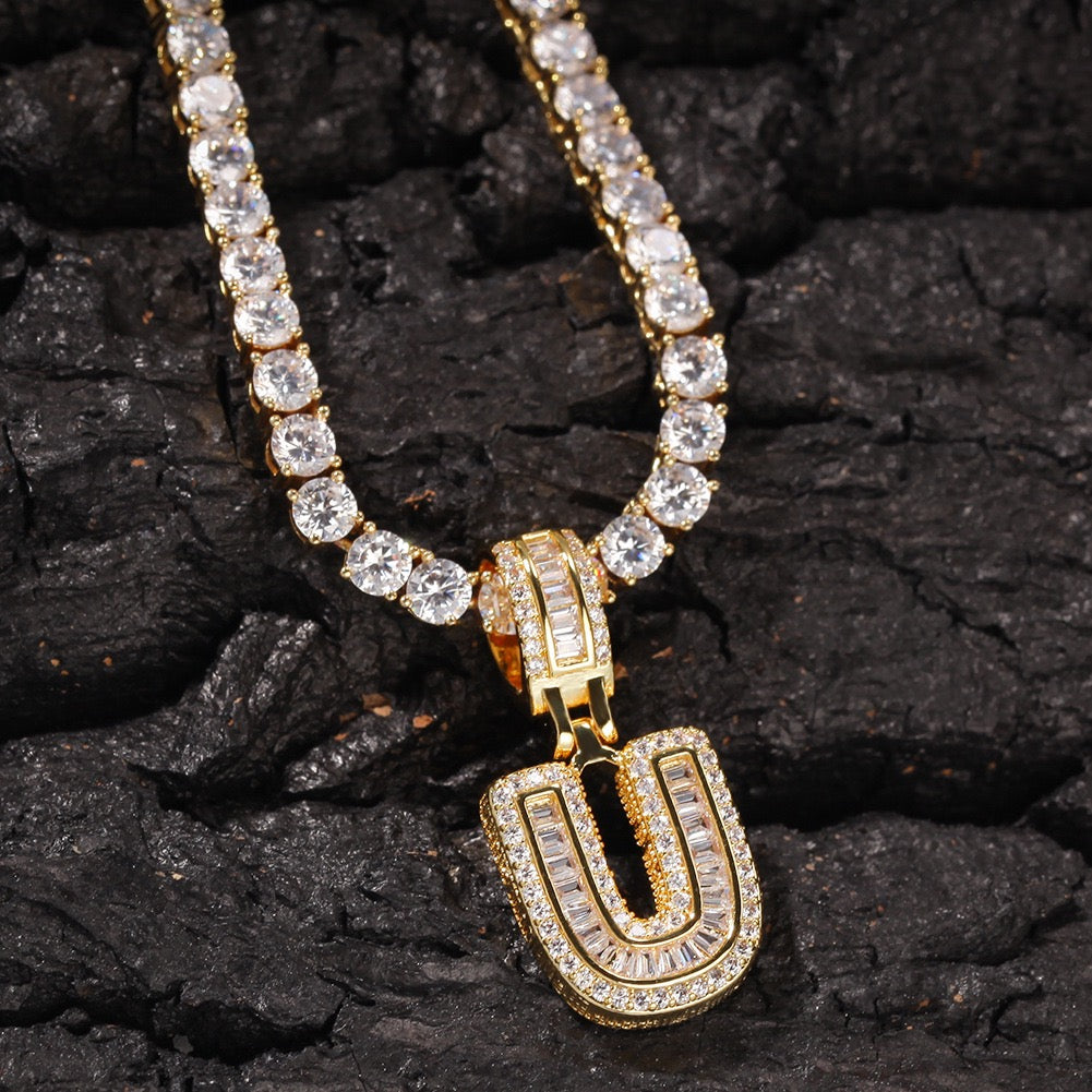 Iced Baguette Initial Pendant