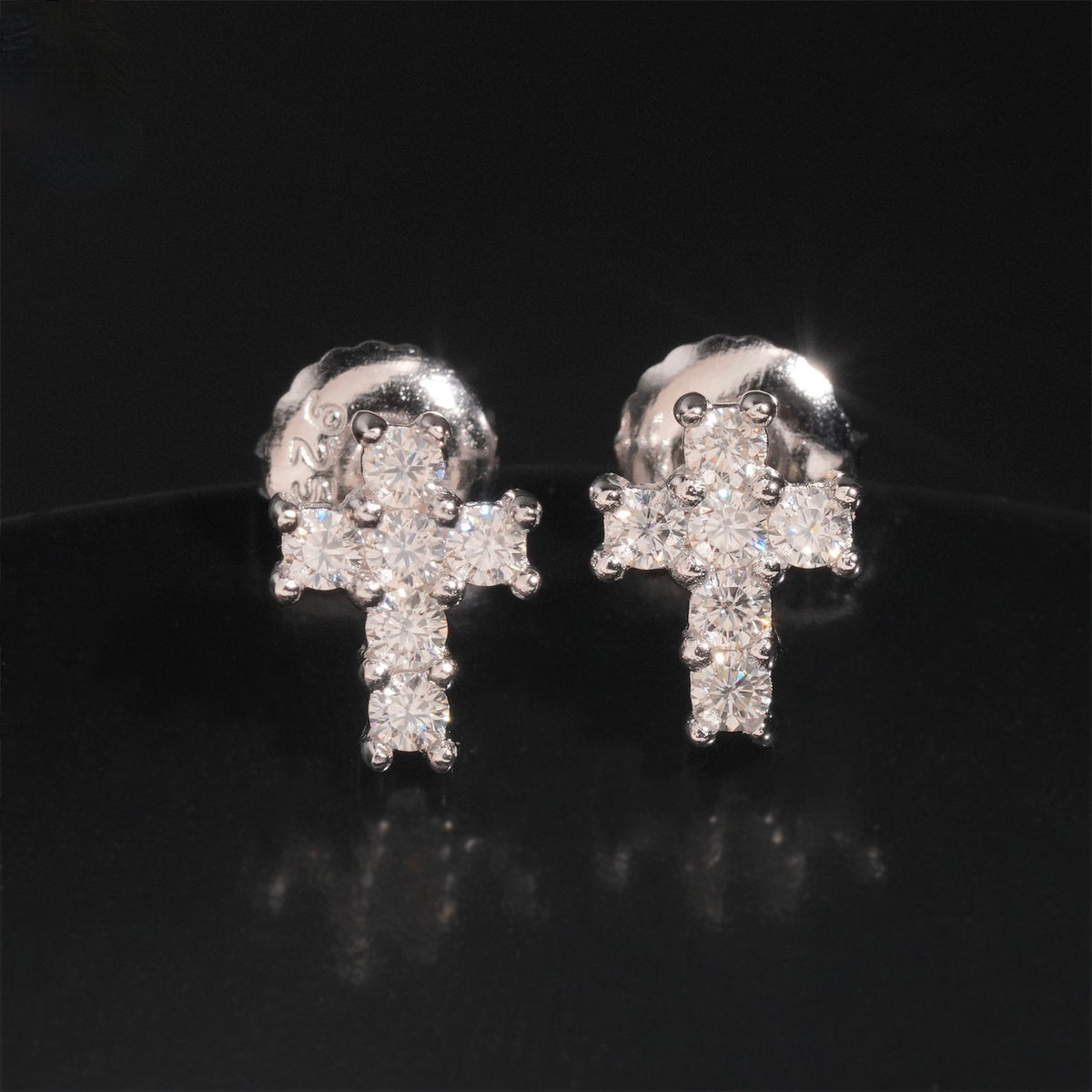 Moissanite Cross Stud Earrings Screw Back - 925 Sterling Silver