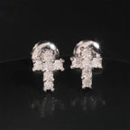 Moissanite Cross Stud Earrings Screw Back - 925 Sterling Silver