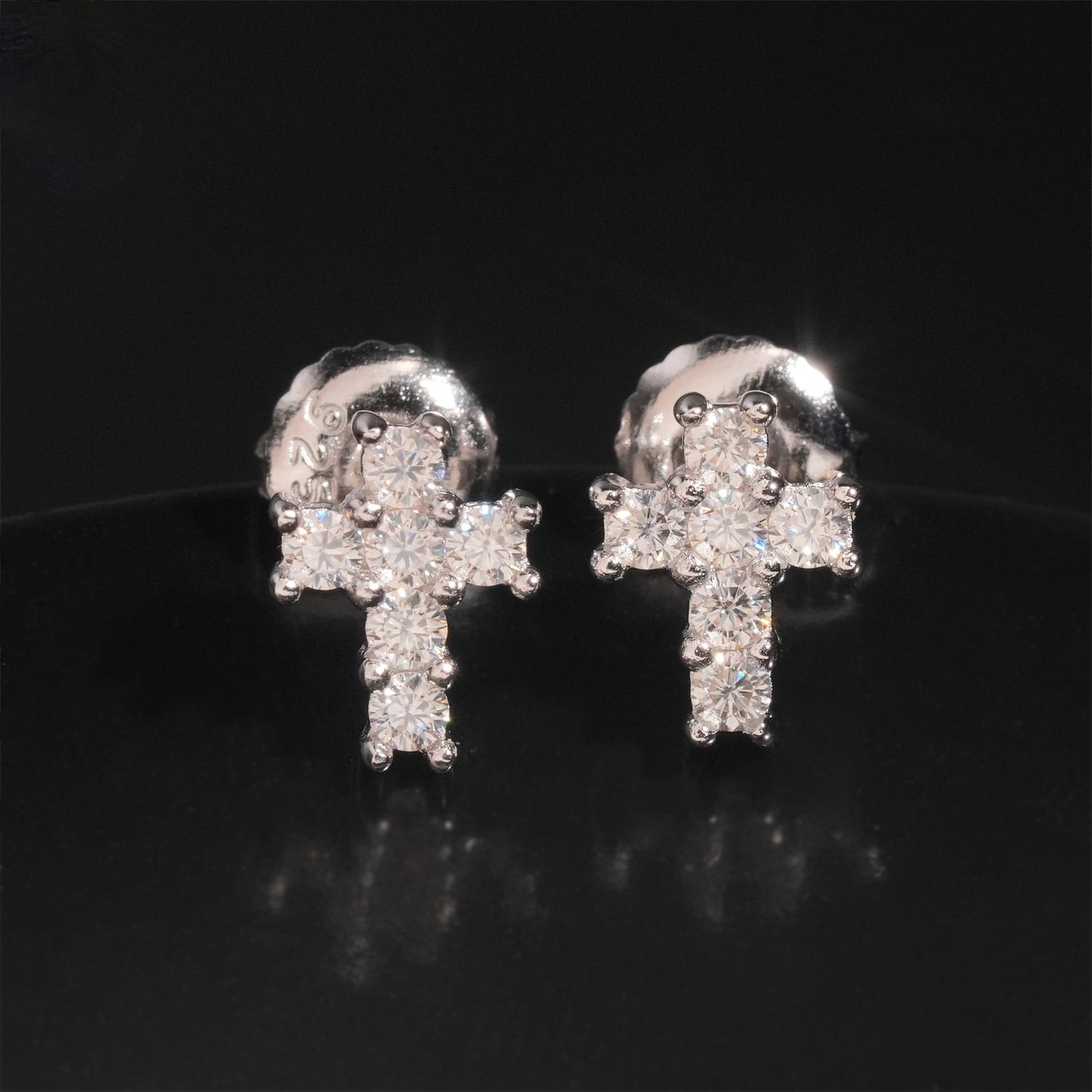 Moissanite Cross Stud Earrings Screw Back - 925 Sterling Silver — product image 2