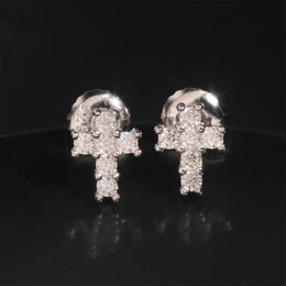 Moissanite Cross Stud Earrings Screw Back - 925 Sterling Silver — product image 2
