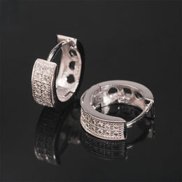 Iced Moissanite Huggie Hoop Earrings 2 Row - 925 Sterling Silver — product image 2