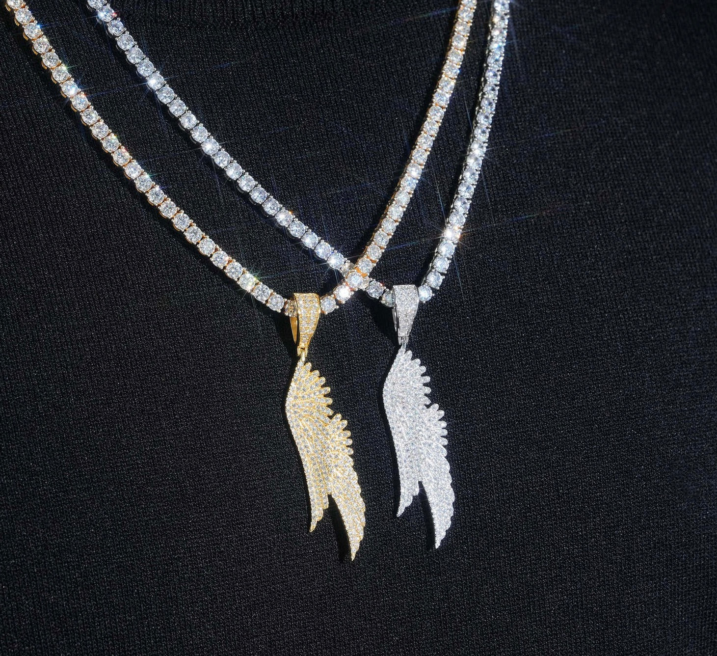 Iced Out Moissanite Angel Wing Pendant - 925 Sterling Silver — product image 3