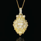 Gold lion pendant necklace on a black background