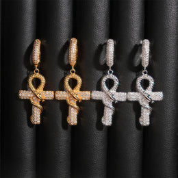 Iced Ankh Cross Moissanite Drop Earrings - 925 Sterling Silver — product image 3