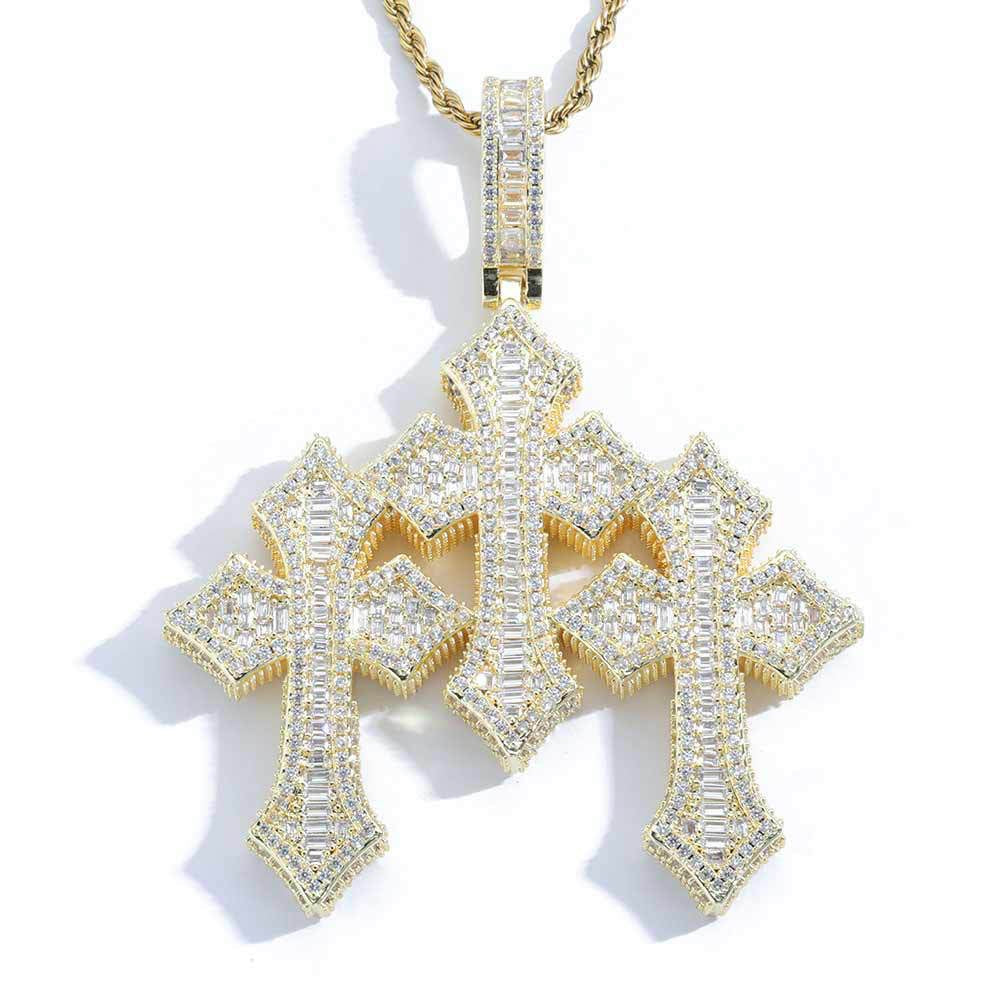 Iced Out 3 Cross Pendant- Miles Jewellery
