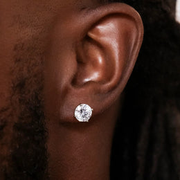 8mm Round Cut Moissanite Stud Earring in White Gold