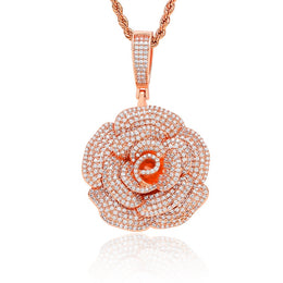 Iced Rose Flower Pendant – CZ Diamond Look, Gold/Silver/Rose Gold- Miles Jewellery