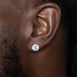 8mm Round Cut Moissanite Stud Earring in White Gold
