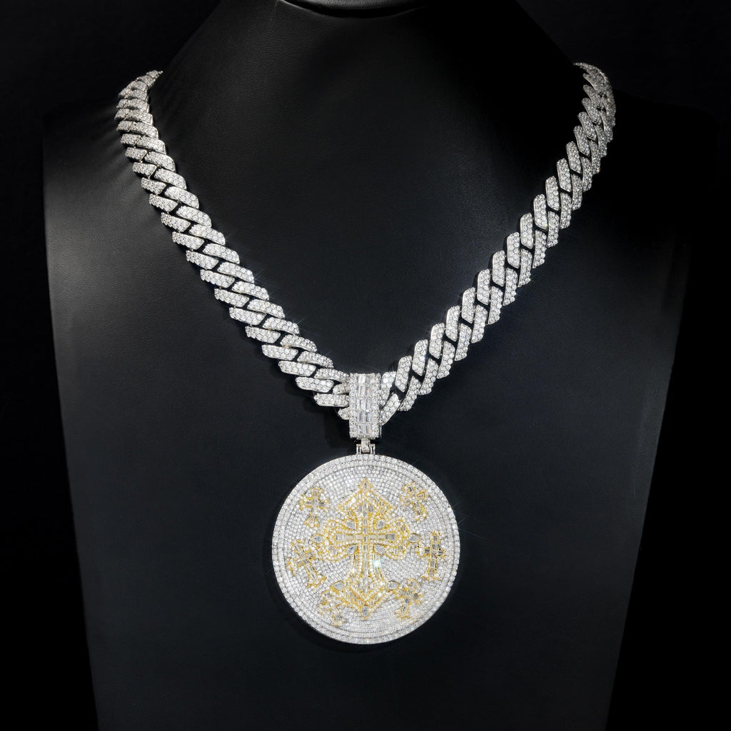 VVS Moissanite Imperial Cross Medallion Pendant - 925 Sterling Silver