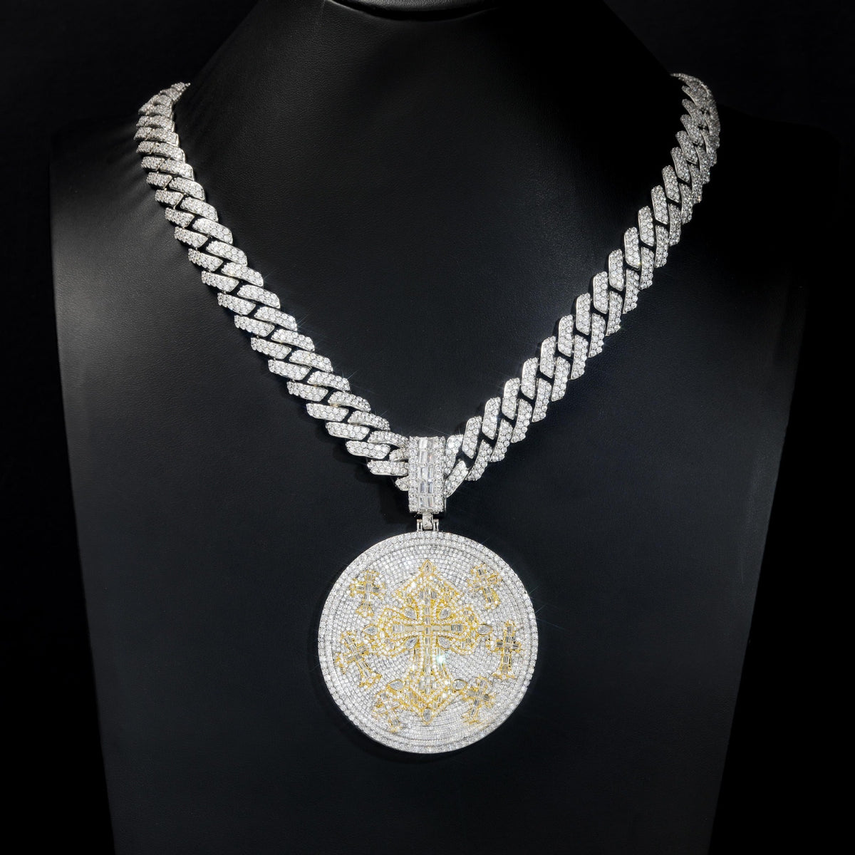 VVS Moissanite Imperial Cross Medallion Pendant - 925 Sterling Silver