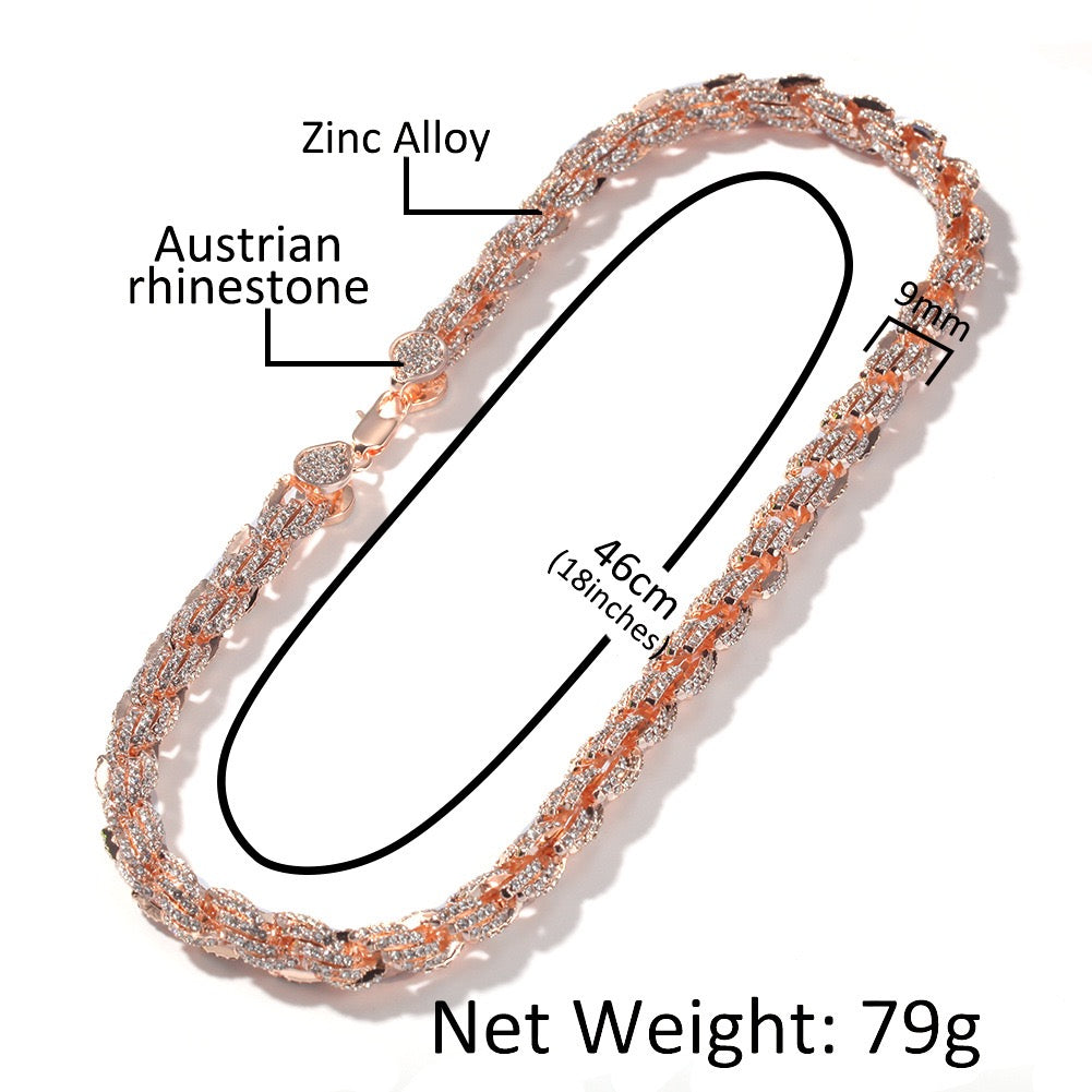 9mm Iced Twisted Rope Chain Necklace