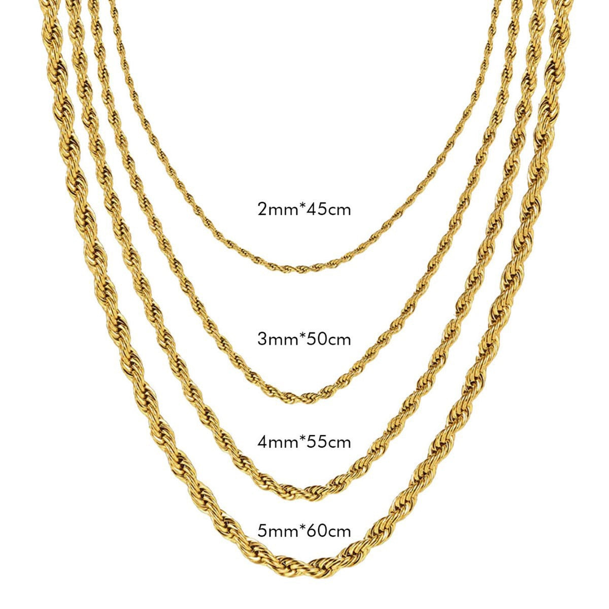 2-5mm Rope Chain Necklace