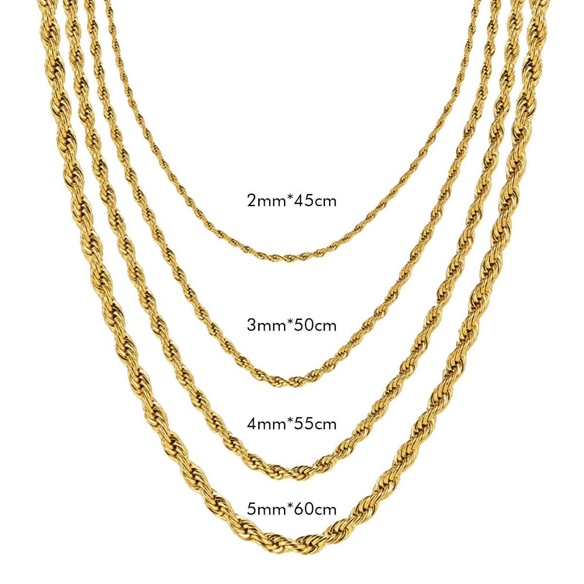 2-5mm Rope Chain Necklace