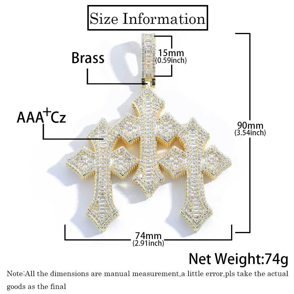 Iced Out 3 Cross Pendant- Miles Jewellery