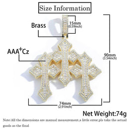 Iced Out 3 Cross Pendant- Miles Jewellery
