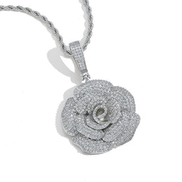 Iced Rose Flower Pendant – CZ Diamond Look, Gold/Silver/Rose Gold- Miles Jewellery