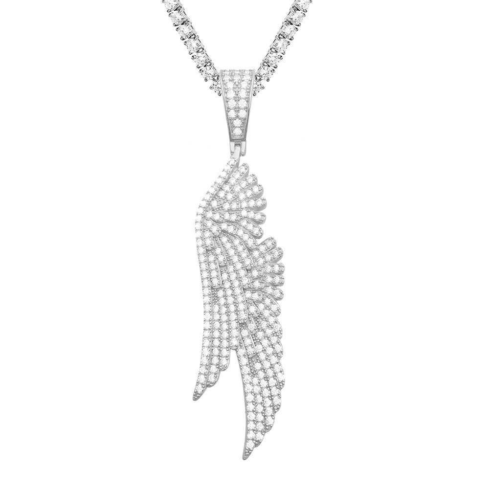 Iced out angel wing pendant in silver finish