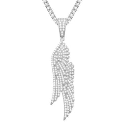 Iced out angel wing pendant in silver finish