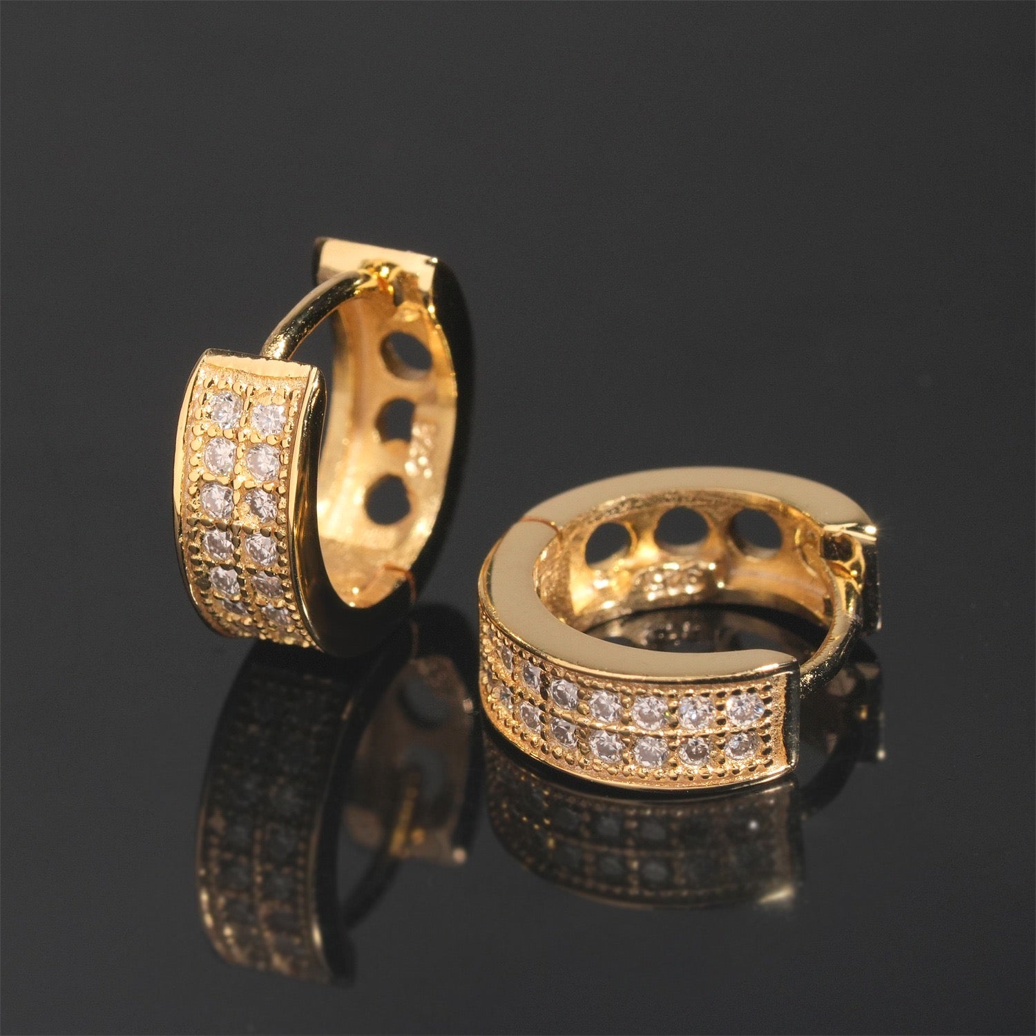 Iced Moissanite Huggie Hoop Earrings 2 Row - 925 Sterling Silver — product image 3