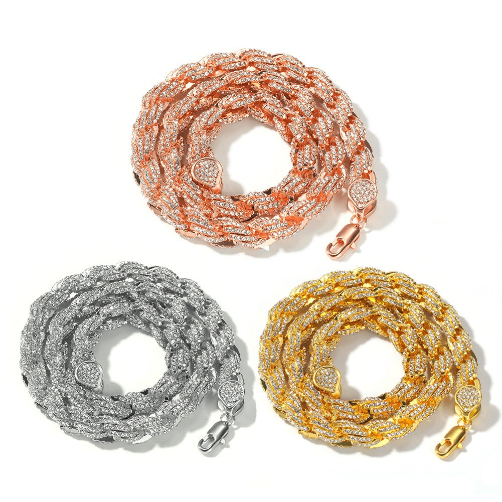 9mm Iced Twisted Rope Chain Necklace