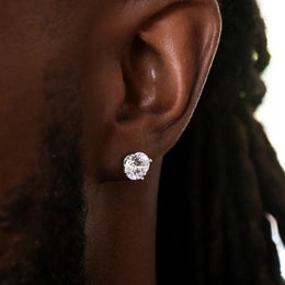 8mm Round Cut Moissanite Stud Earring in White Gold