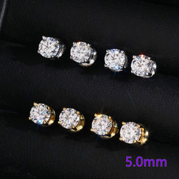 5mm four prong moissanite stud earrings in silver and gold