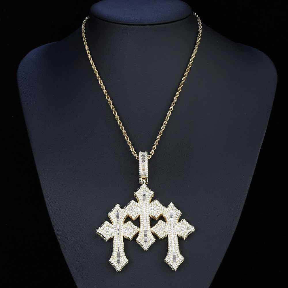 Iced Out 3 Cross Pendant- Miles Jewellery