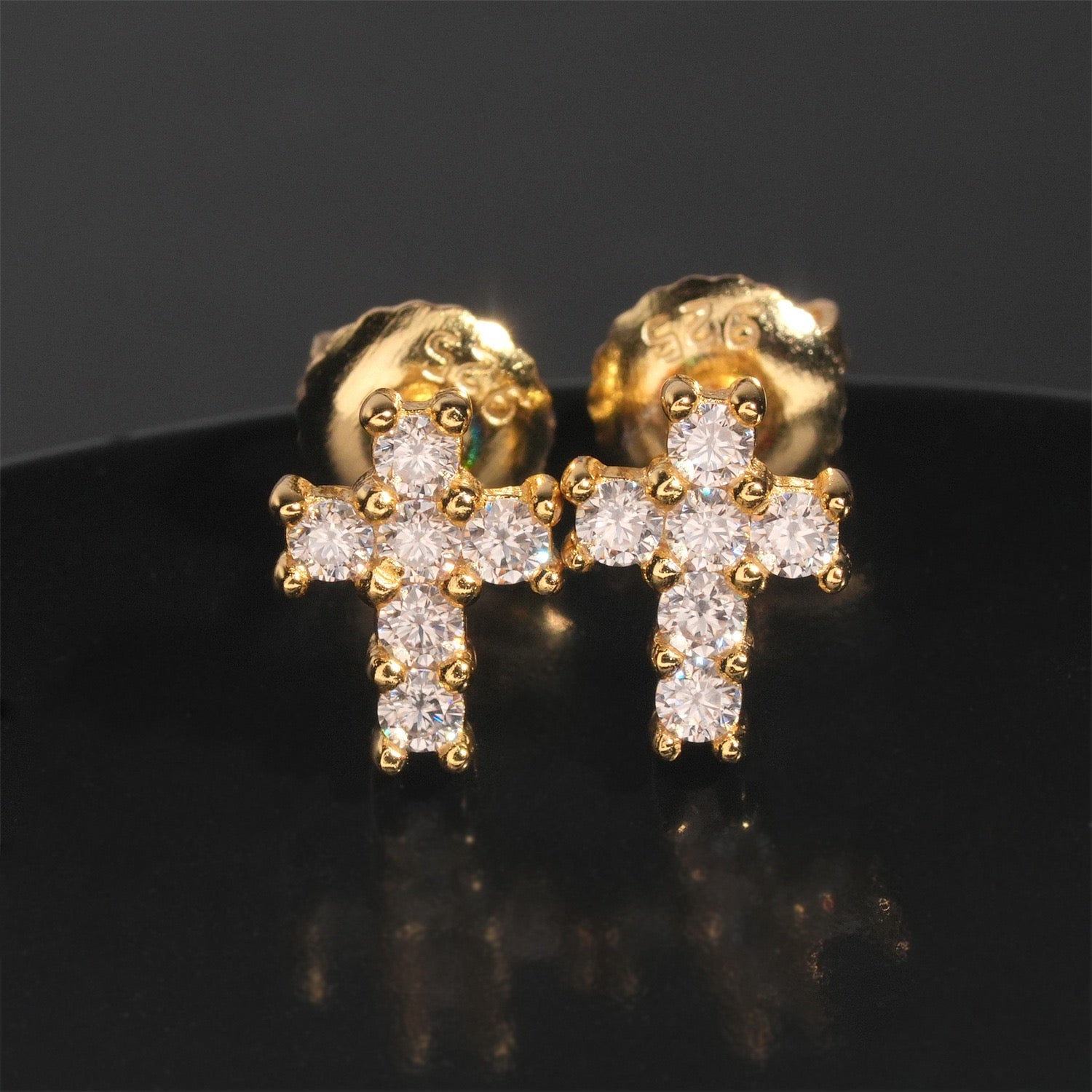 Moissanite Cross Stud Earrings Screw Back - 925 Sterling Silver — product image 3