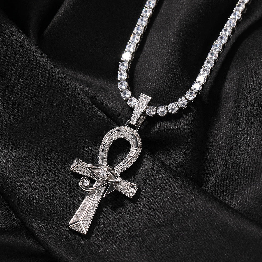Ankh Eye of Horus cross pendant with tennis chain