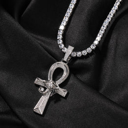 Ankh Eye of Horus cross pendant with tennis chain