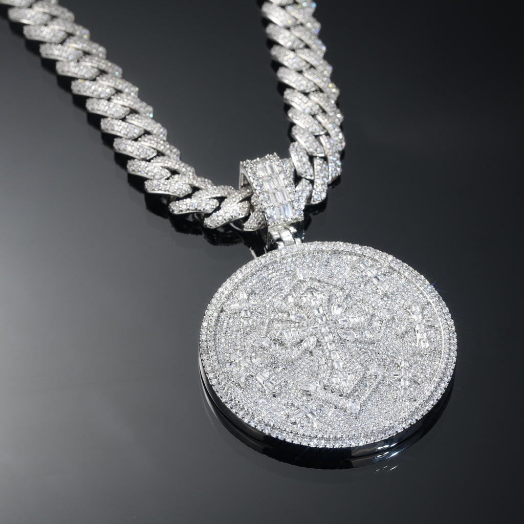 VVS Moissanite Imperial Cross Medallion Pendant - 925 Sterling Silver