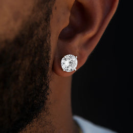 10mm Round Cut Moissanite Stud Earring in White Gold