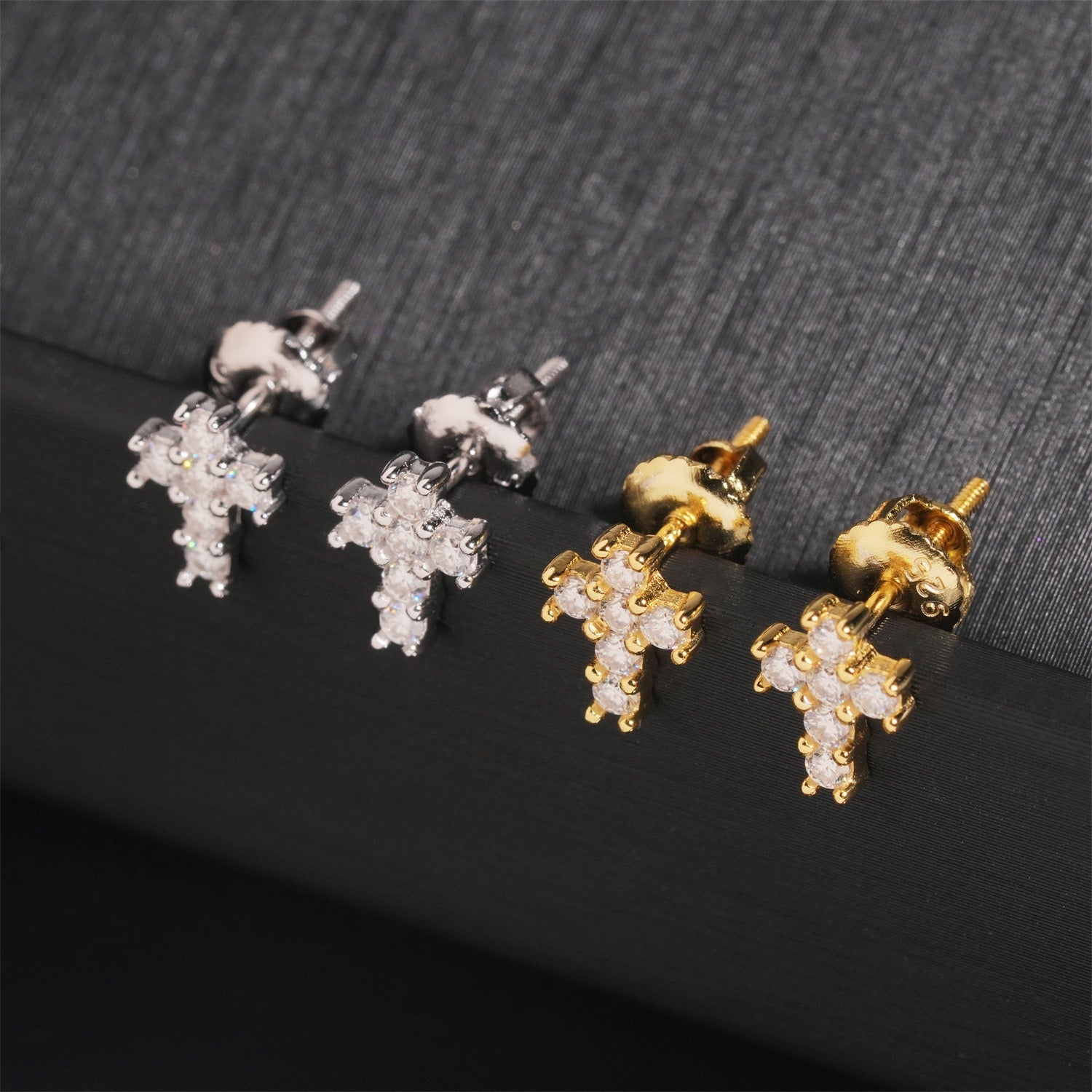 Moissanite Cross Stud Earrings Screw Back - 925 Sterling Silver — product image 6