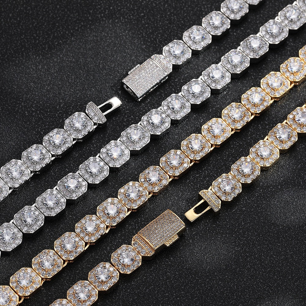 Close-up of 10/12mm Iced Out Halo Tennis Chain clasp detail - Miles Jewellery