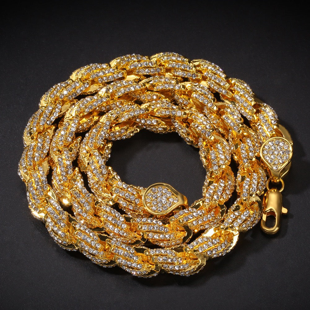 9mm Iced Twisted Rope Chain Necklace