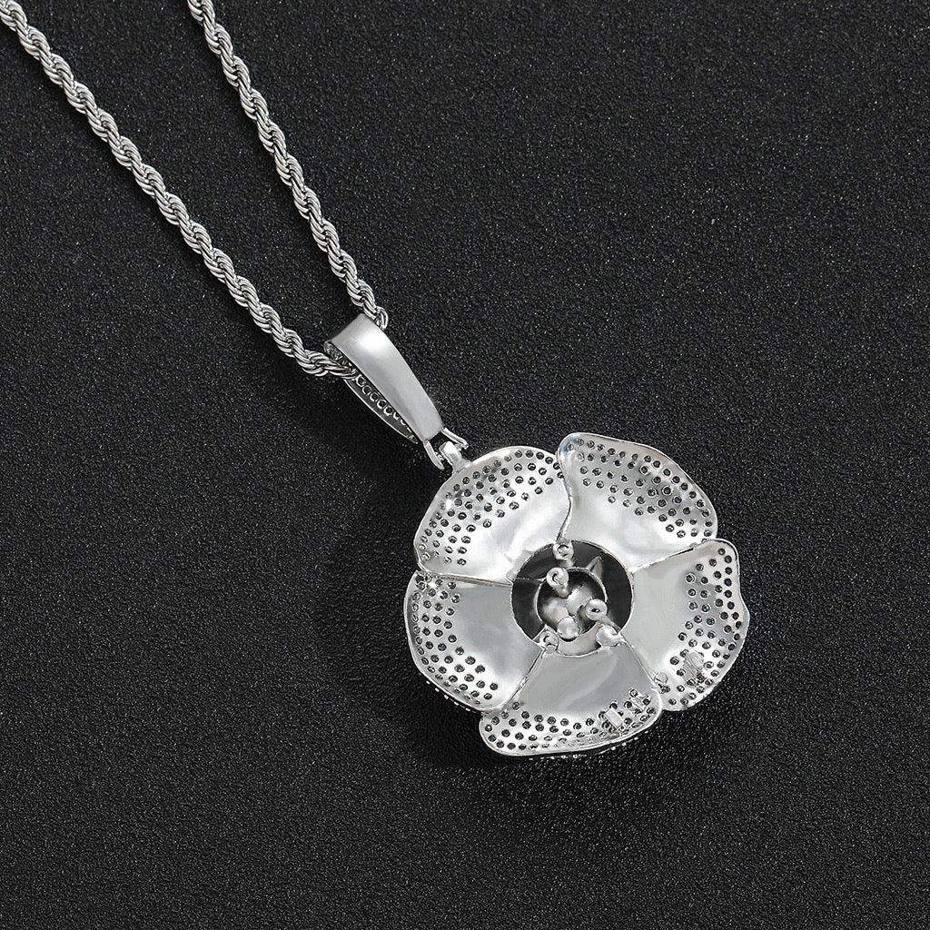 Iced Rose Flower Pendant – CZ Diamond Look, Gold/Silver/Rose Gold- Miles Jewellery