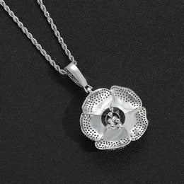 Iced Rose Flower Pendant – CZ Diamond Look, Gold/Silver/Rose Gold- Miles Jewellery