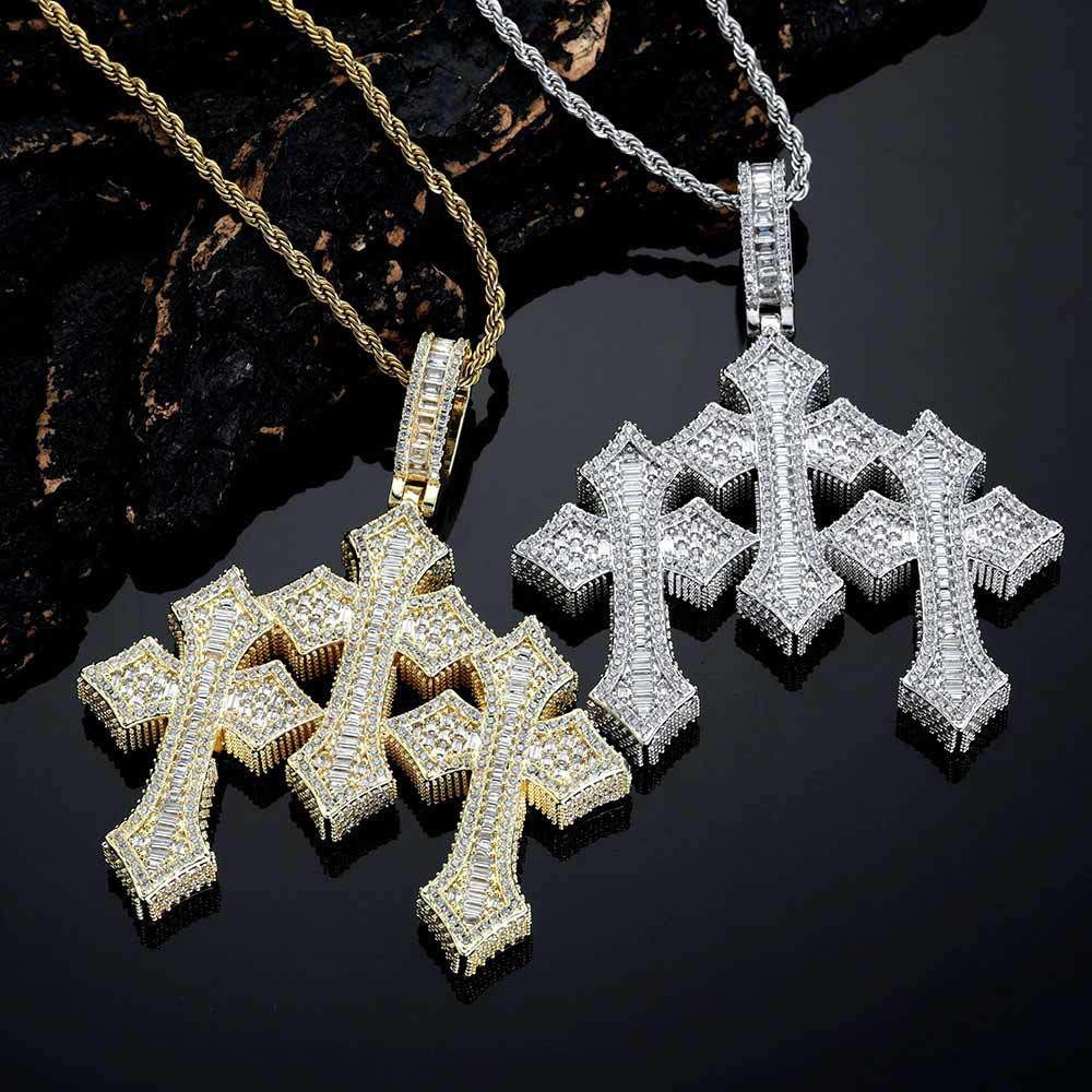 Iced Out 3 Cross Pendant- Miles Jewellery