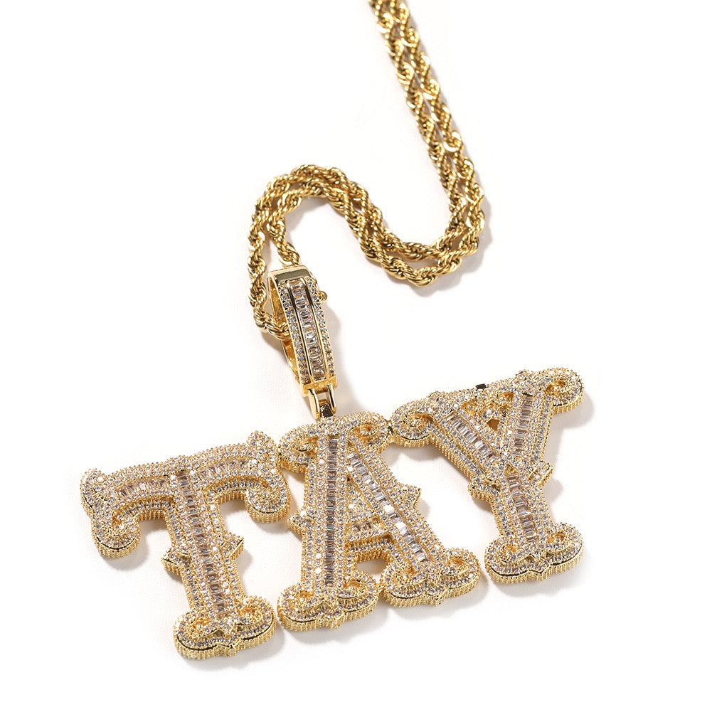 Custom Baguette Zircon Letter Pendant